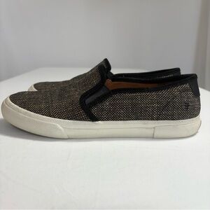 Frye Women's Gia Textured Canvas Slip On‎ Sneakers Shoes Black Tan Size 8.5 EUC